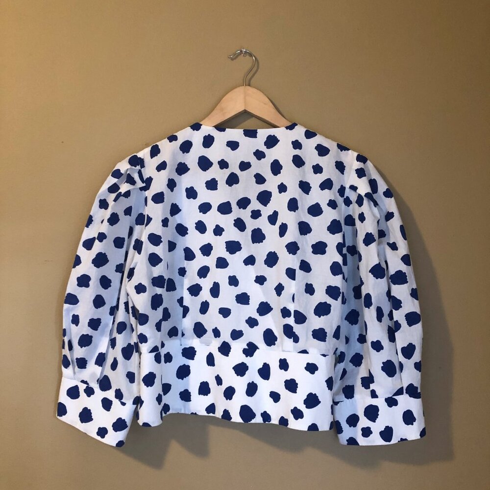 Rixo Chanel tulip spot print puff sleeve wrap blouse - Picture 5 of 6